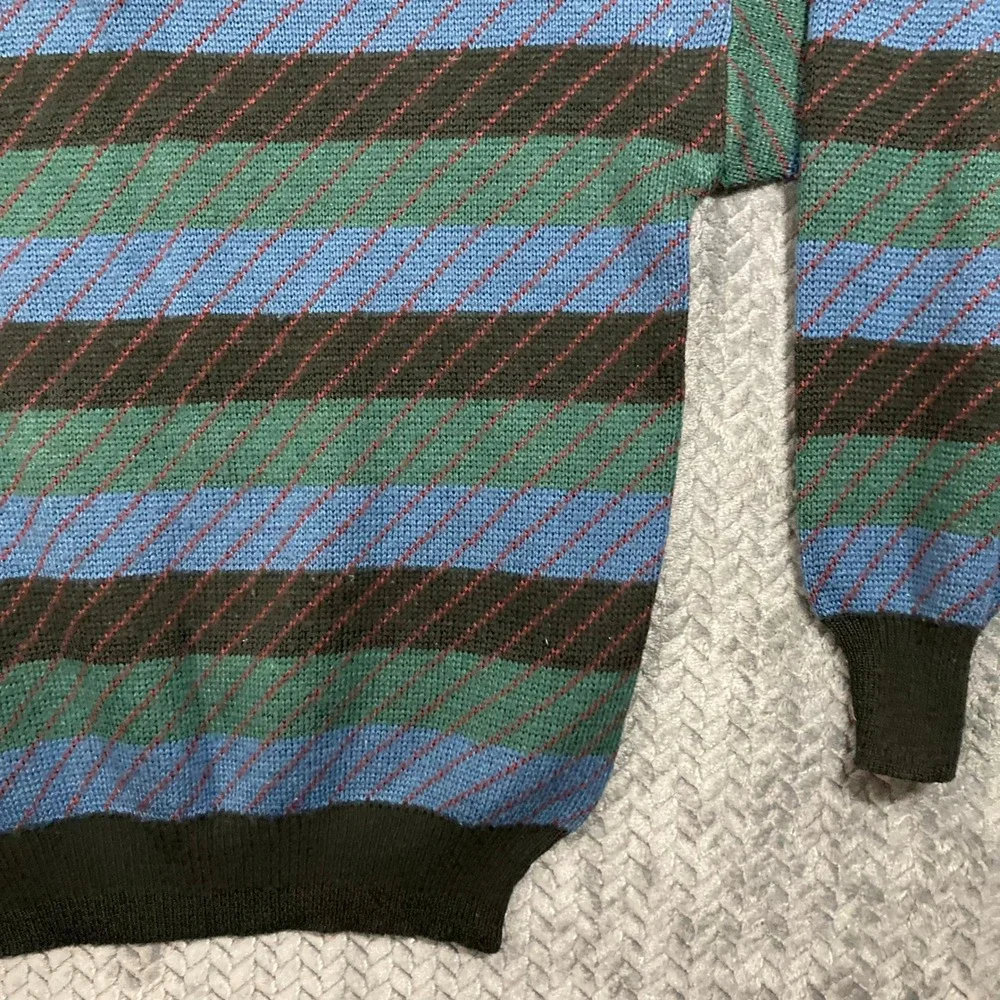 John Henry Sweater Mens L Vintage Henley Striped Multi-Color Button-Down